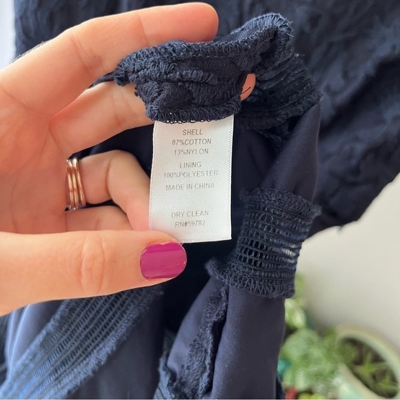 Adrianna‎ Papell Navy Blue Lacey Midi Dress - Cap Sleeves, Boat Neck, Flared Hem - Picture 9 of 12